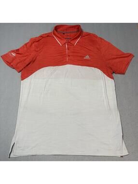 Adidas Golf Polo Shirt Men’s Large Red White Colorblock Climacool Short Sleeve